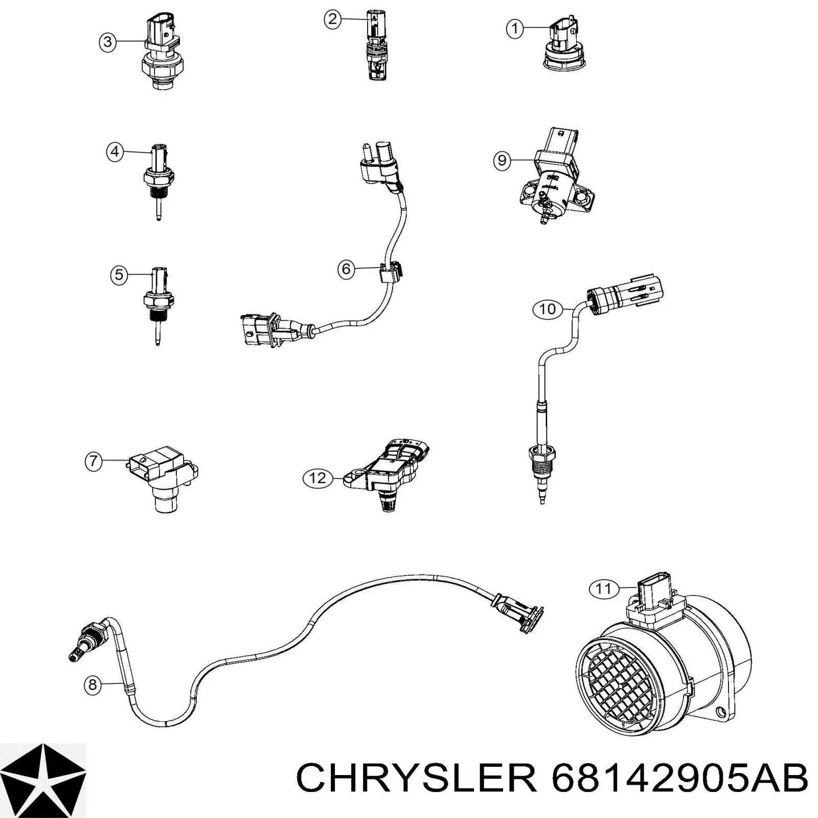 Compre 68142905AB Chrysler Sensor de temperatura dos gases de escape (GE), até o catalisador