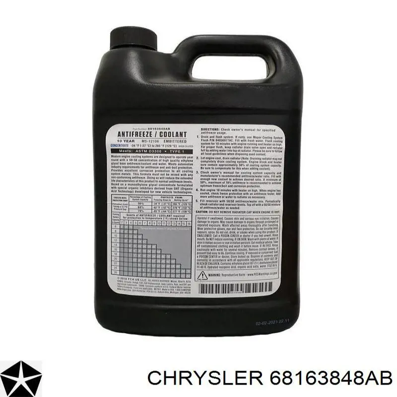 Fluido de esfriamento Chrysler 68163848AB preço, a partir de 59,23 USD
