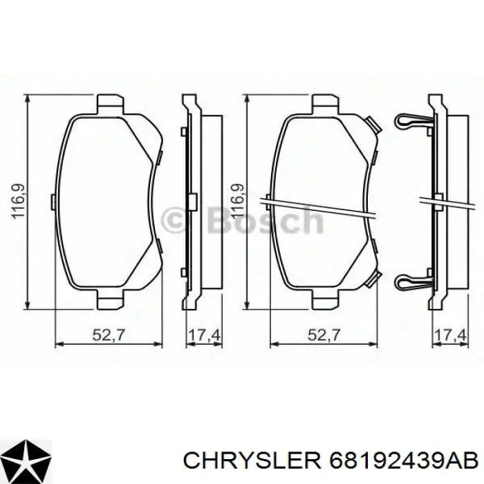 68192439AB Chrysler Sapatas do freio traseiras de disco