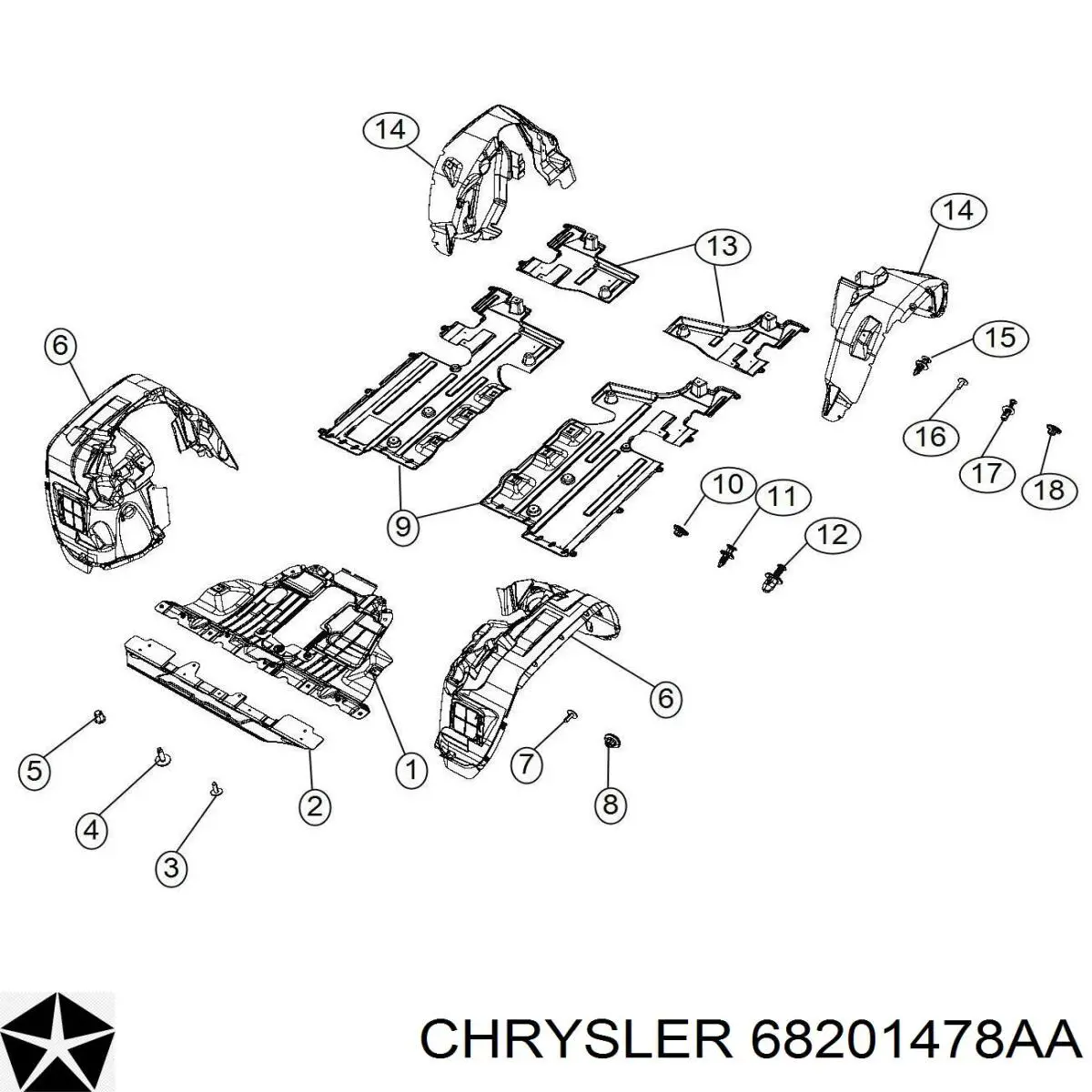 68201478AA Chrysler Porca do isolamento acústico da cabine