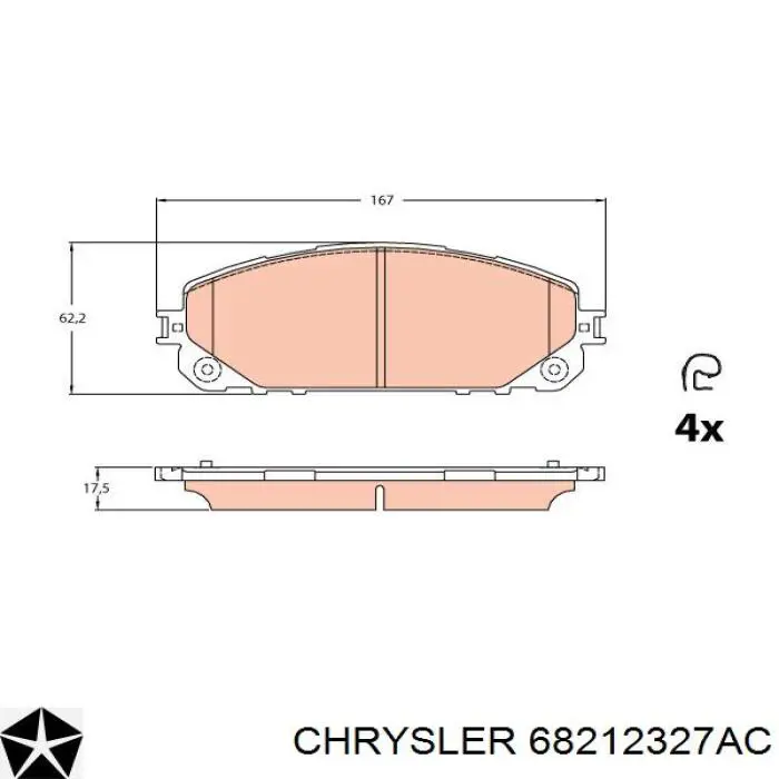 Sapatas do freio dianteiras de disco Chrysler 68212327AC preço, a partir de 26,58 USD