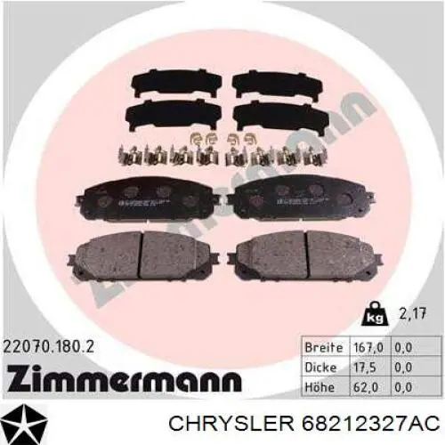 Compre 68212327AC Chrysler Sapatas do freio dianteiras de disco