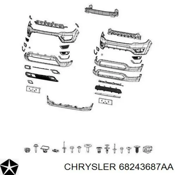 68243667AA Chrysler Reforçador do pára-choque dianteiro