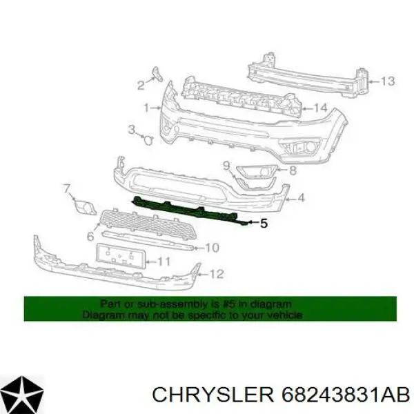 68243831AB Chrysler Consola central do pára-choque dianteiro