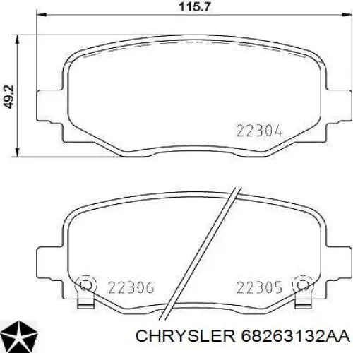 68263132AA Chrysler Sapatas do freio traseiras de disco
