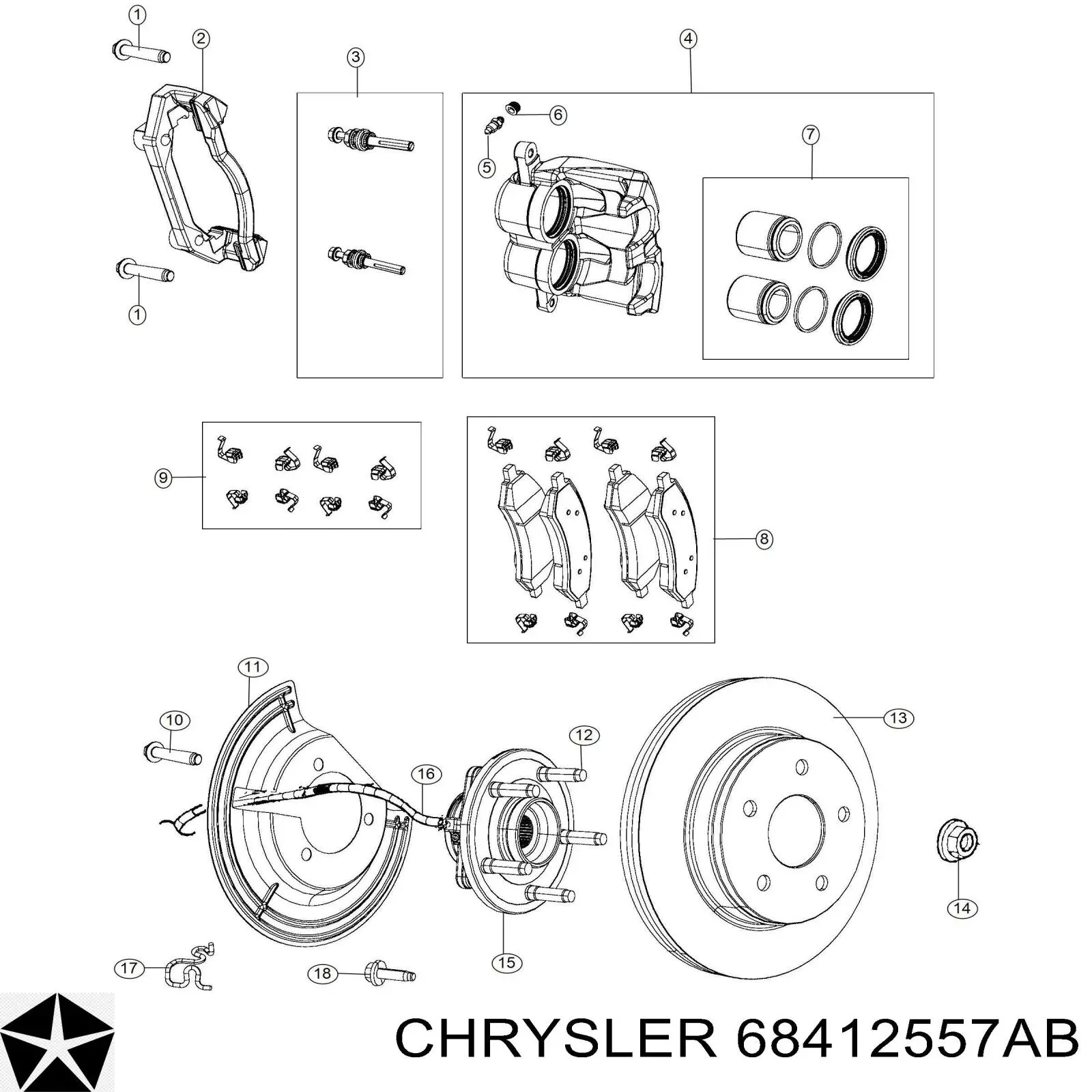 68520814AC Chrysler Sapatas do freio dianteiras de disco