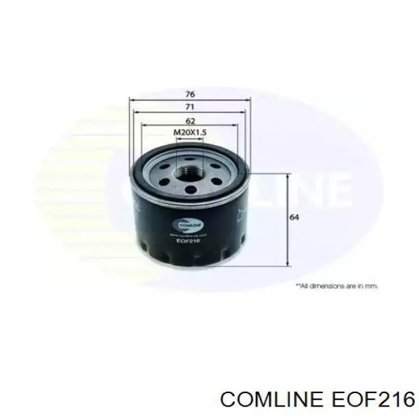 EOF216 Comline Filtro de óleo