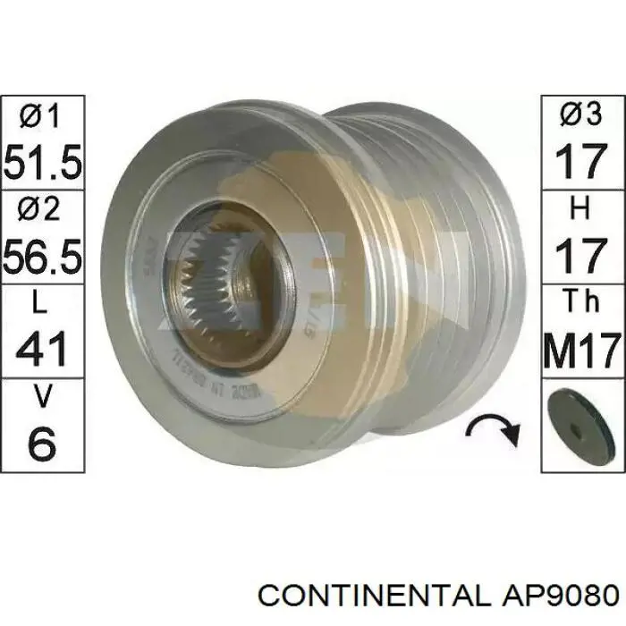 Polia do gerador Continental/Siemens AP9080