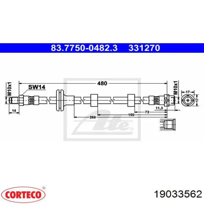 Mangueira do freio dianteira Corteco 19033562 preço, a partir de 18,83 USD