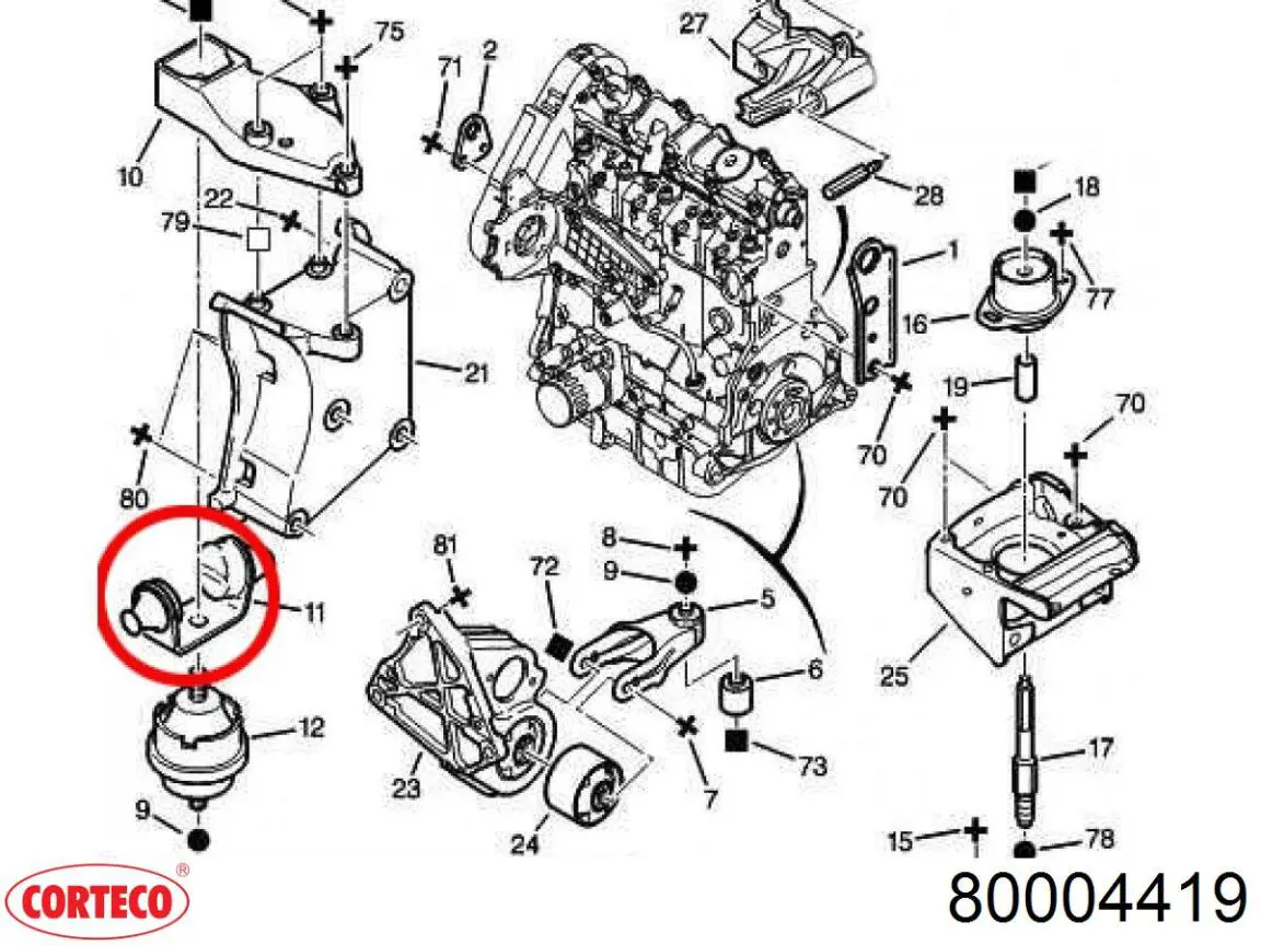 Compre 80004419 Corteco Coxim (suporte) direito superior de motor
