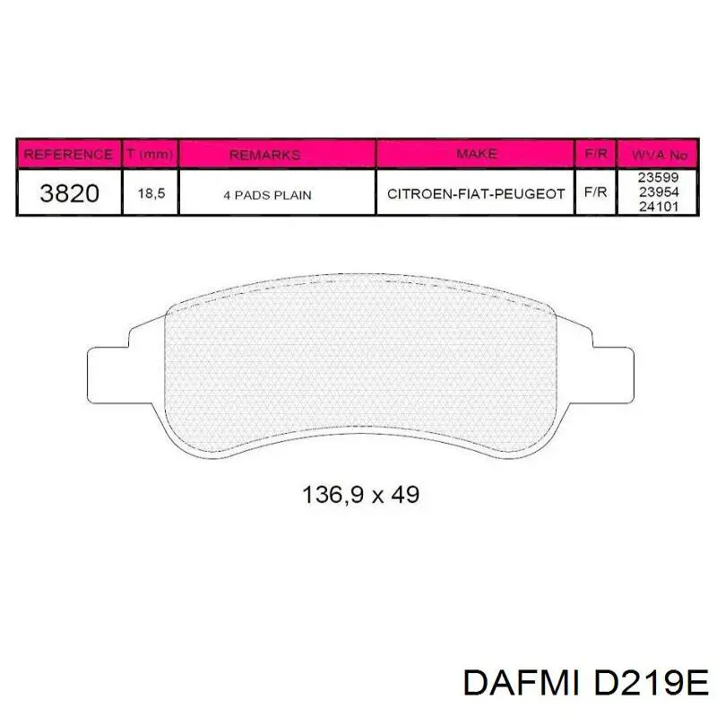 Compre D219E Dafmi Sapatas do freio dianteiras de disco