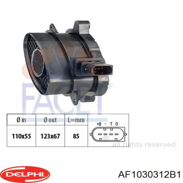 AF1030312B1 Delphi Sensor de fluxo (consumo) de ar, medidor de consumo M.A.F. - (Mass Airflow)