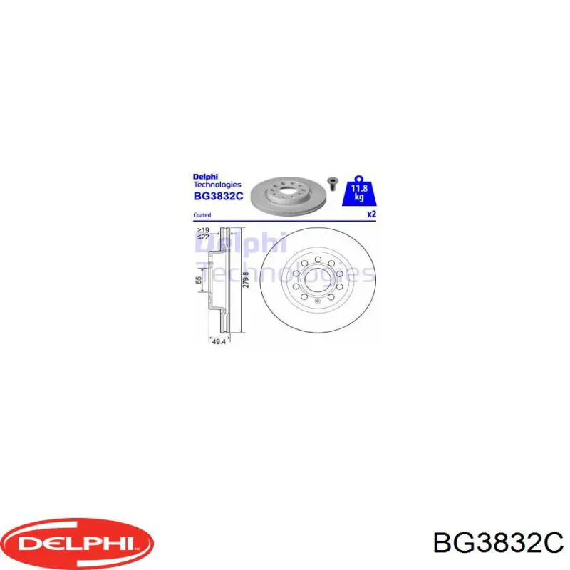 BG3832C Delphi Disco do freio dianteiro