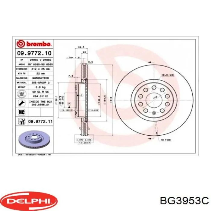 Disco do freio dianteiro Delphi BG3953C preço, a partir de 47,67 USD