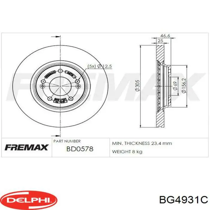 Disco do freio dianteiro Delphi BG4931C preço, a partir de 61,10 USD