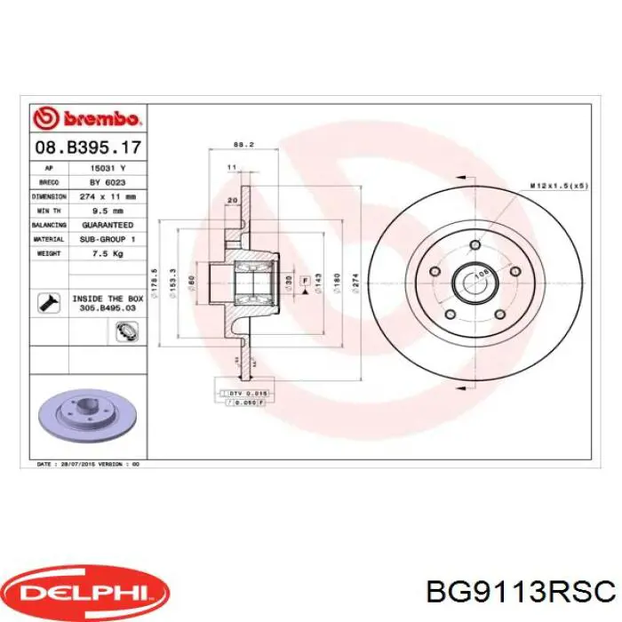 Disco do freio traseiro Delphi BG9113RSC preço, a partir de 108,34 USD
