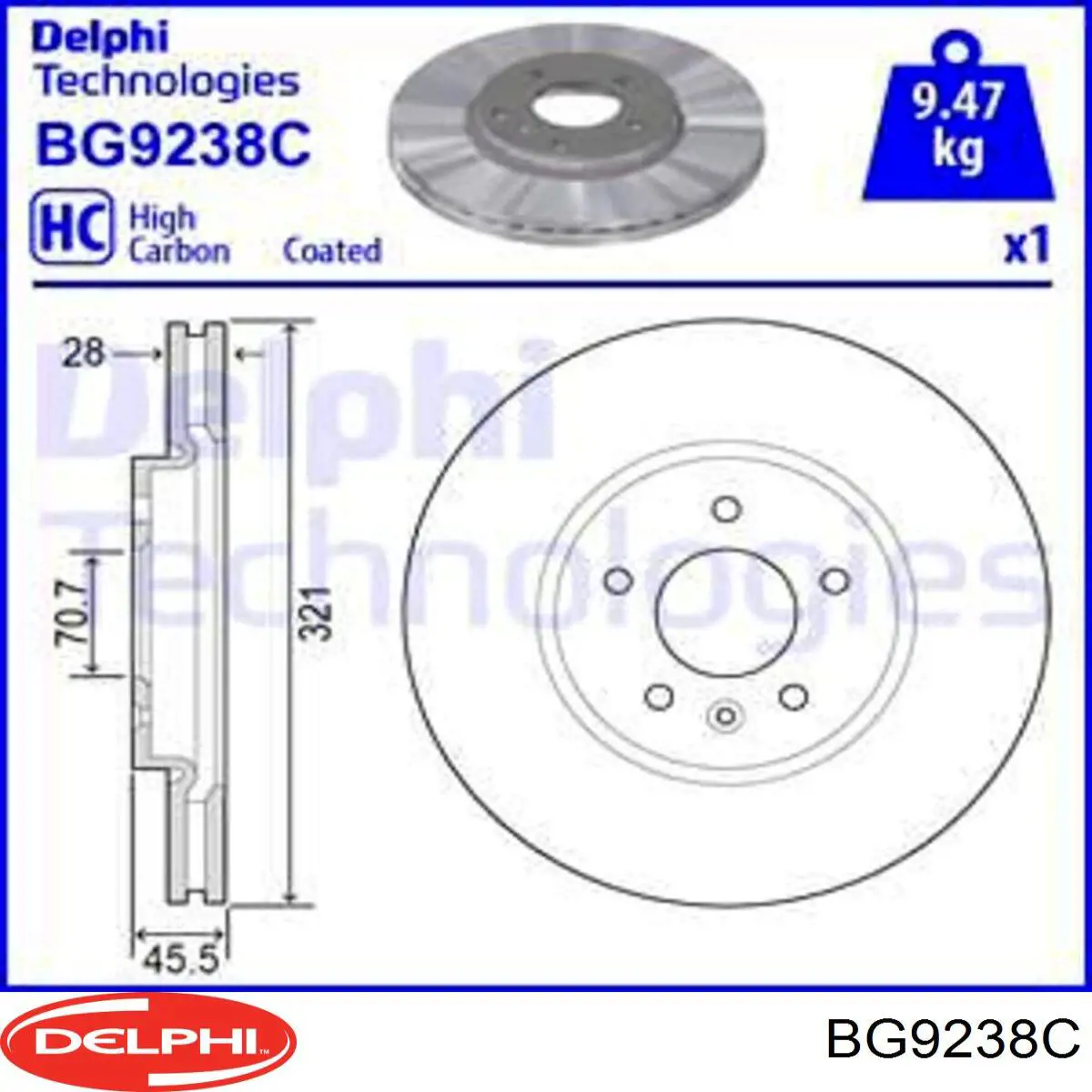 BG9238C Delphi Disco do freio dianteiro