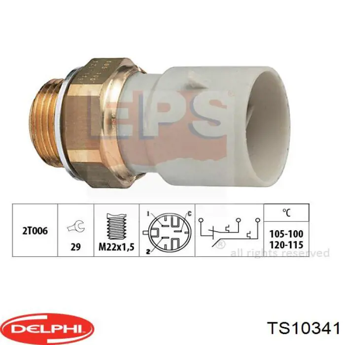TS10341 Delphi Sensor de temperatura do fluido de esfriamento (de ativação de ventilador do radiador)
