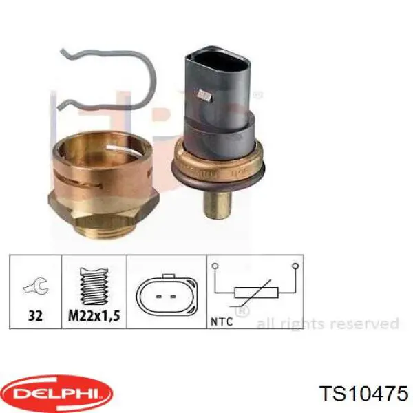 TS10475 Delphi Sensor de temperatura do fluido de esfriamento