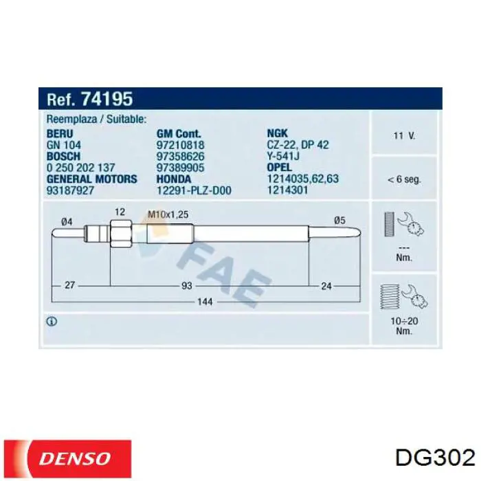 Compre DG302 Denso Vela de incandescência