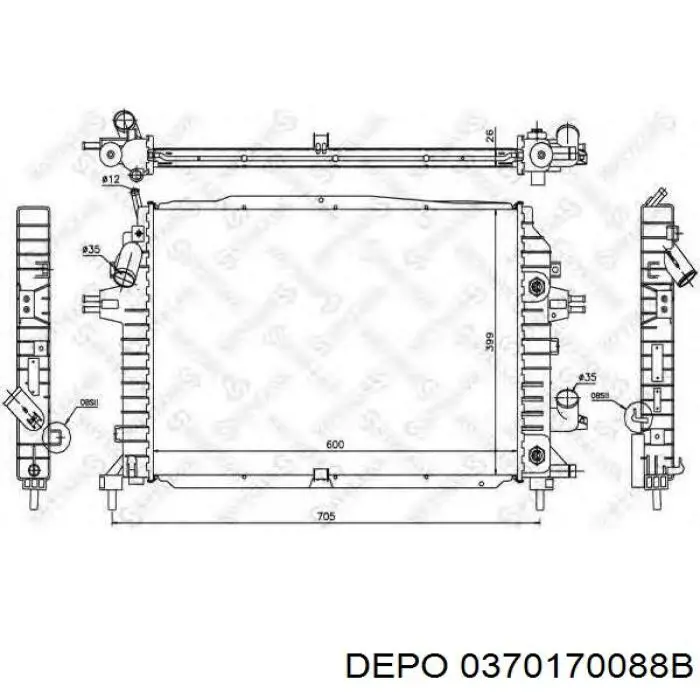 Radiador de esfriamento de motor 0370170088B Depo/Loro/Abakus