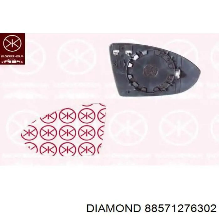 88571276302 Diamond/DPA Elemento espelhado do espelho de retrovisão esquerdo