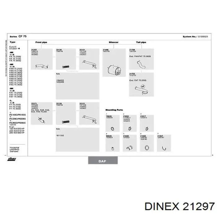 Tubo de admissão dianteiro (calças) do silenciador Dinex 21297 preço, a partir de 330,20 USD