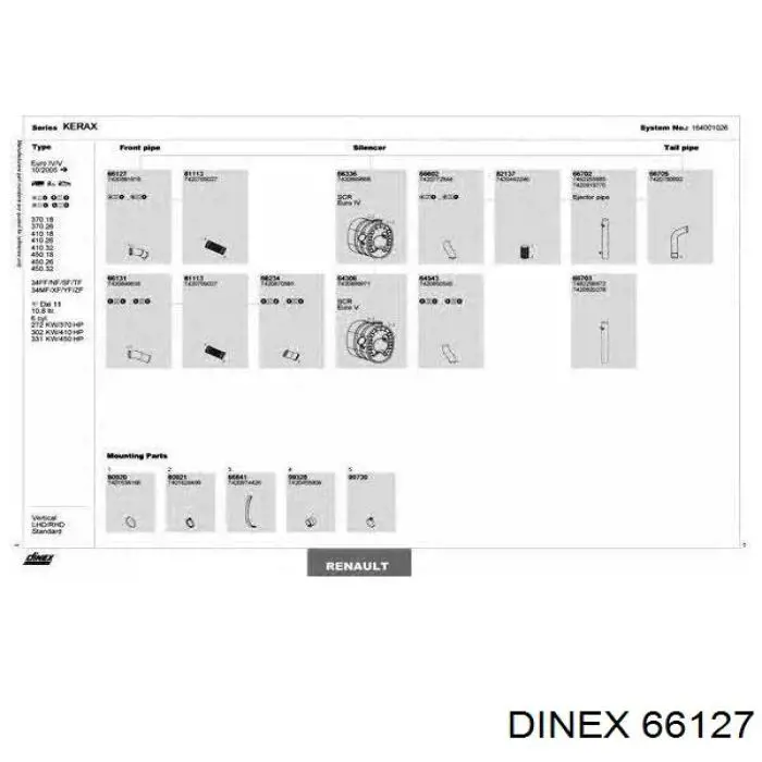 66127 Dinex Tubo de admissão dianteiro (calças) do silenciador