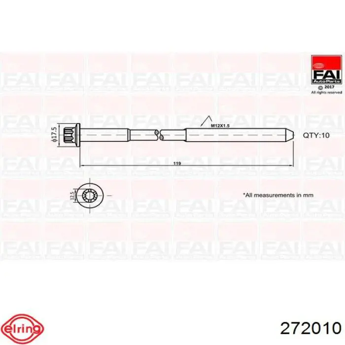 Parafuso de cabeça de motor (CBC) Elring 272010 preço, a partir de 24,10 USD