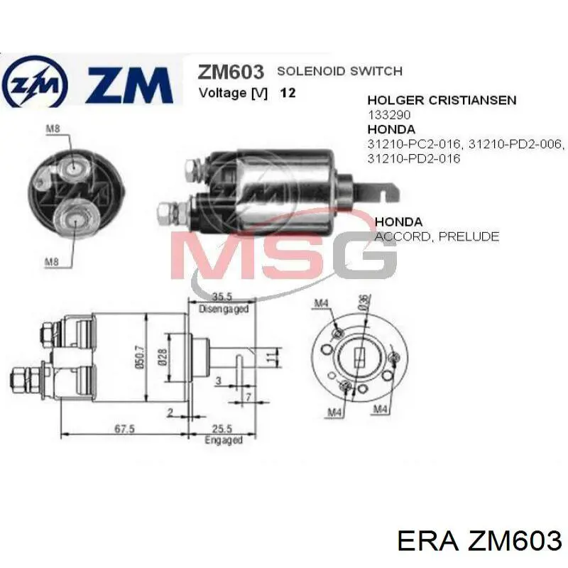 Relê retrator do motor de arranco ERA ZM603 preço, a partir de 37,67 USD