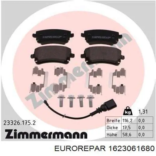 Compre 1623061680 Eurorepar Sapatas do freio traseiras de disco