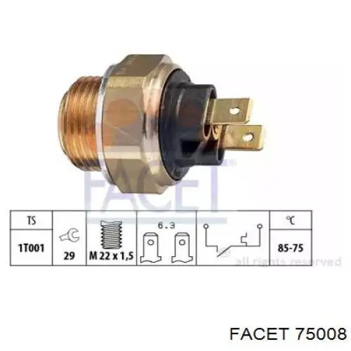Sensor de temperatura do fluido de esfriamento (de ativação de ventilador do radiador) Facet 75008 preço, a partir de 9,78 USD