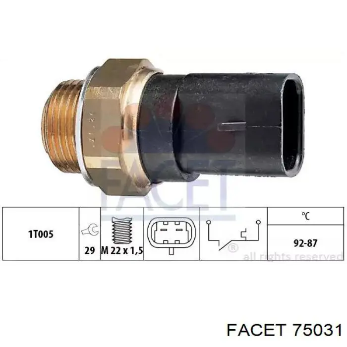 Sensor de temperatura do fluido de esfriamento (de ativação de ventilador do radiador) Facet 75031 preço, a partir de 7,71 USD