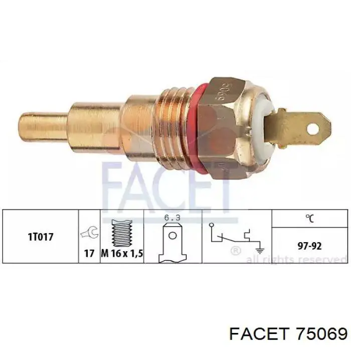 Sensor de temperatura do fluido de esfriamento (de ativação de ventilador do radiador) Facet 75069 preço, a partir de 15,74 USD