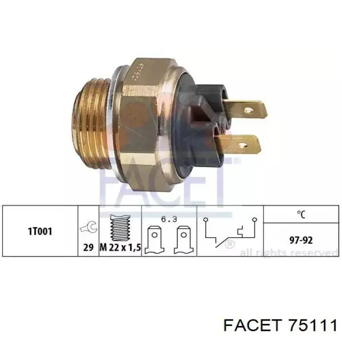 Sensor de temperatura do fluido de esfriamento (de ativação de ventilador do radiador) Facet 75111 preço, a partir de 14,80 USD