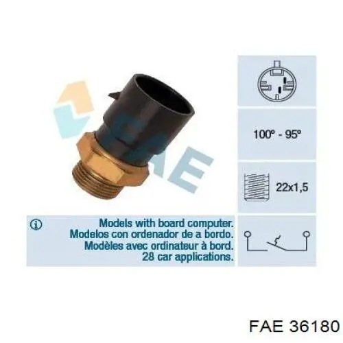 Sensor de temperatura do fluido de esfriamento (de ativação de ventilador do radiador) FAE 36180 preço, a partir de 12,12 USD
