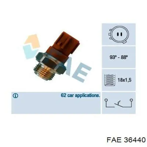 Sensor de temperatura do fluido de esfriamento (de ativação de ventilador do radiador) FAE 36440 preço, a partir de 18,96 USD