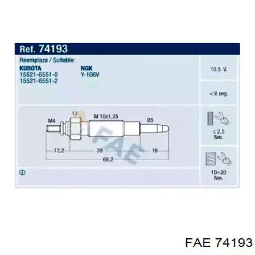 Vela de incandescência FAE 74193 preço, a partir de 26,85 USD