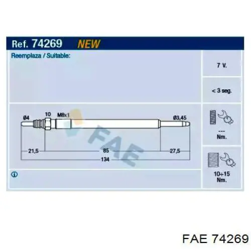Vela de incandescência FAE 74269 preço, a partir de 26,07 USD