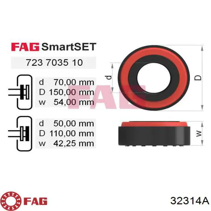 Rolamento interno de cubo dianteiro FAG 32314A preço, a partir de 69,97 USD