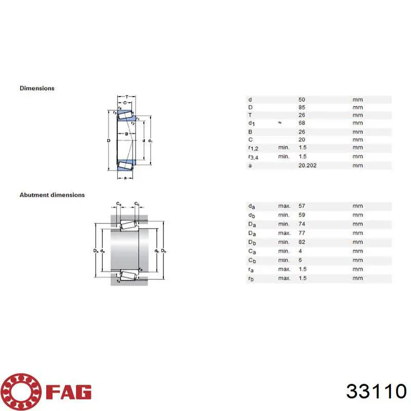 Rolamento interno de cubo dianteiro HR33110J NSK