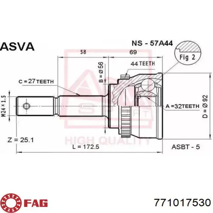 Junta homocinética externa dianteira FAG 771017530 preço, a partir de 57,76 USD