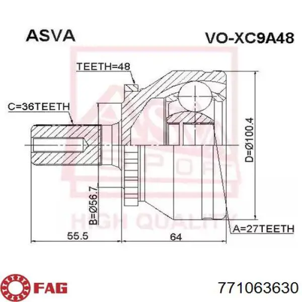 Junta homocinética externa dianteira FAG 771063630 preço, a partir de 57,88 USD