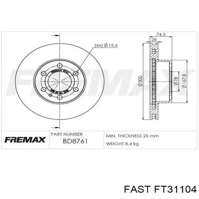 Disco do freio dianteiro Fast FT31104 preço, a partir de 61,31 USD