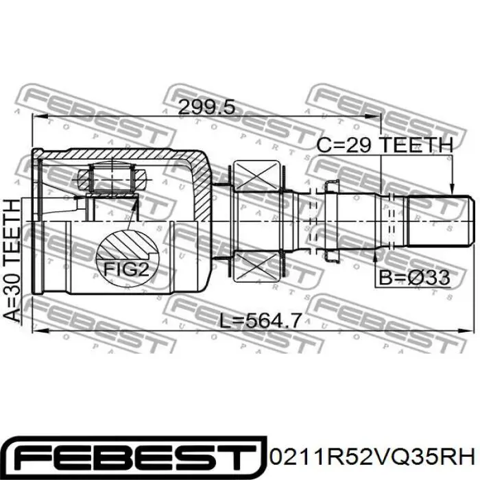 Junta homocinética interna dianteira direita Febest 0211R52VQ35RH preço, a partir de 219,78 USD