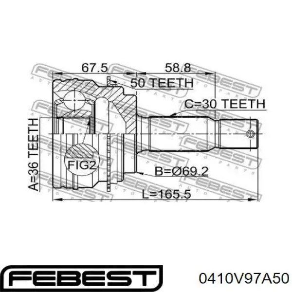 Junta homocinética externa dianteira Febest 0410V97A50 preço, a partir de 63,05 USD