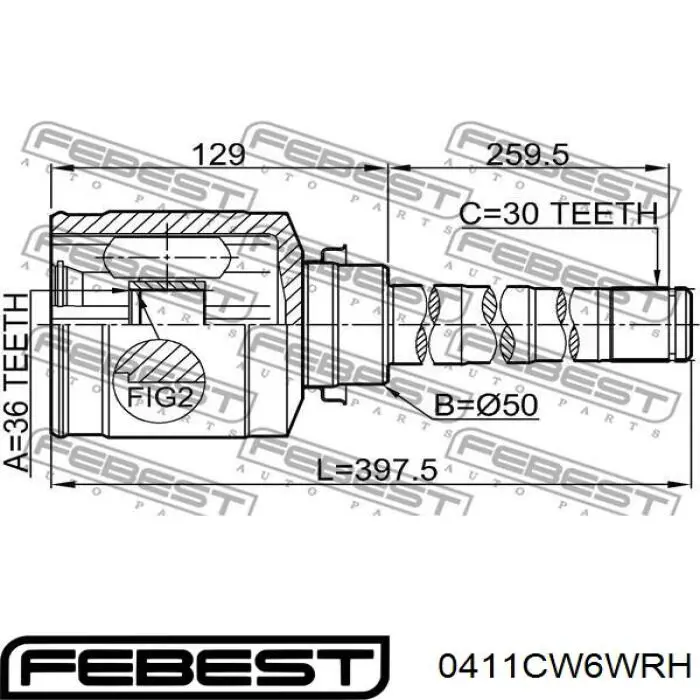 Junta homocinética interna dianteira direita Febest 0411CW6WRH preço, a partir de 99,78 USD