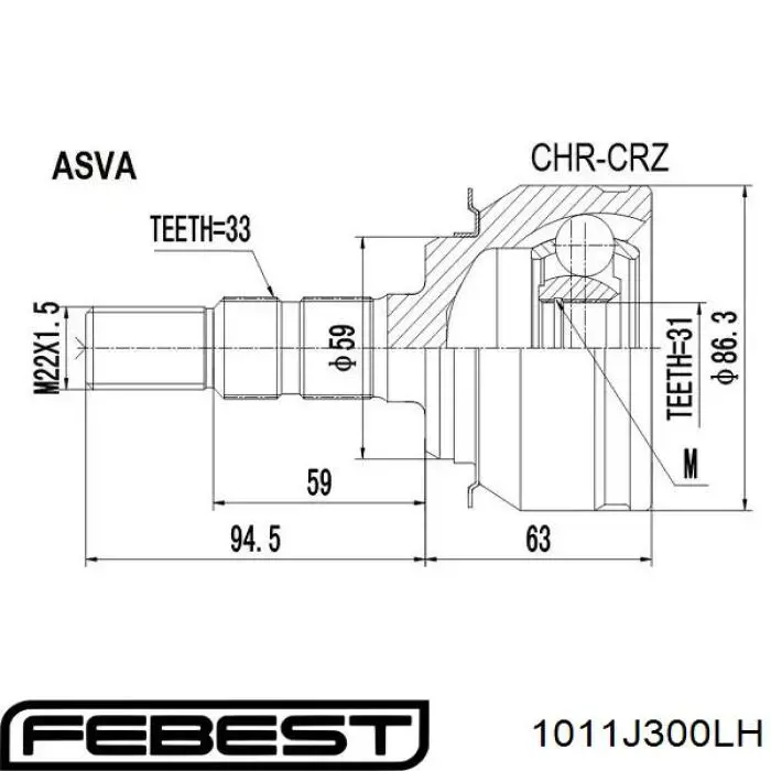 Junta homocinética interna dianteira esquerda Febest 1011J300LH preço, a partir de 72,86 USD