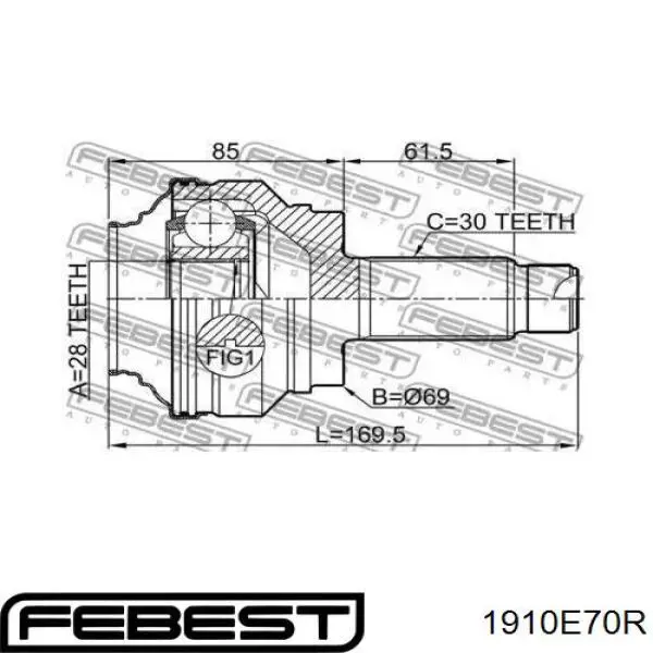 Junta homocinética externa traseira Febest 1910E70R preço, a partir de 54,54 USD