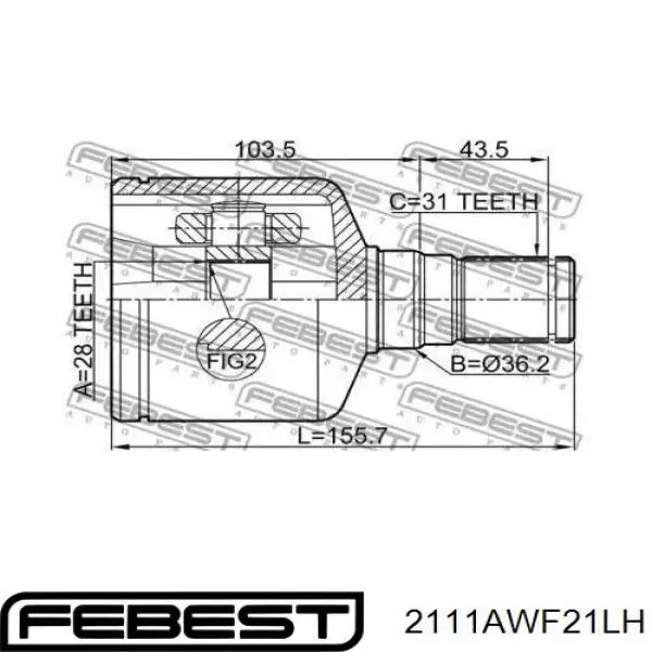 Junta homocinética externa dianteira Febest 2111AWF21LH preço, a partir de 40,56 USD